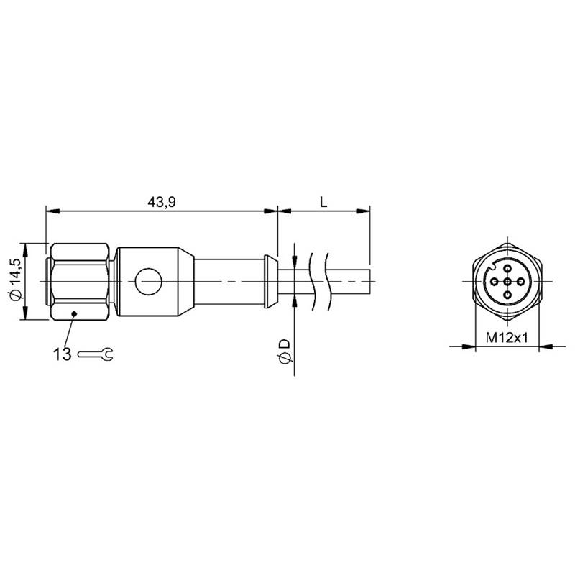 M12A Fem Droit 5p Inox WD; Câble PUR 5x0.34 Gris Cpc 25m-Lire la description