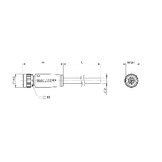 M12A Fem Droit 12p; Câble PUR 12x0,25 Noir Cpc 40m (30V)-Lire la description