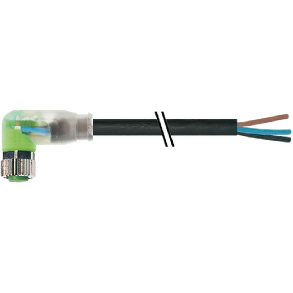 M08A Fem Coudé 3p LED PNP; Câble PUR/PVC 3x0.25 Noir Cpc 10m-Lire la description