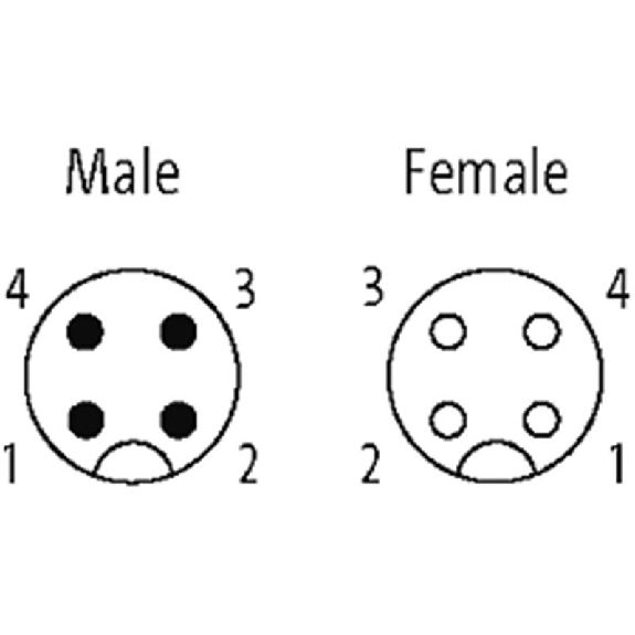 M12 Fem Coudé/M12 Mâle Droit; PVC 4x0,34 Gris 0,3m-Lire la description