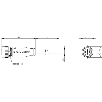 M12A Fem Droit 5p; Câble PUR 5x034 Noir Cpc 10m (60V)-Lire la description
