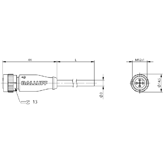 M12A Fem Droit 5p; Câble PUR 5x034 Noir Cpc 10m (60V)-Lire la description