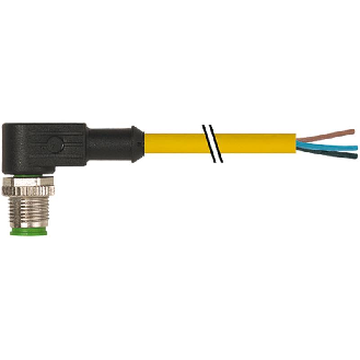 M12A Mâle Coudé 4p; Câble PVC UL/CSA 4x0.34 Jaune 10m-Lire la description