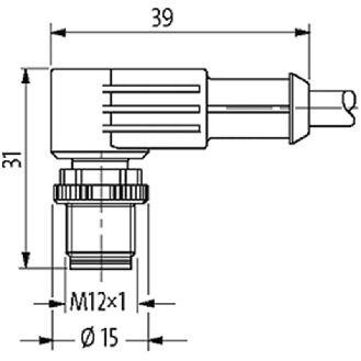 M12A Mâle Coudé 4p; Câble PVC UL/CSA 4x0.34 Jaune 10m-Lire la description