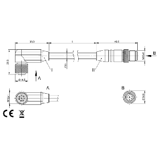 M12A Fem Coudé 8p/M12A mâle Droit 8p; PUR Blindé Noir Cpc 5m-Lire la description