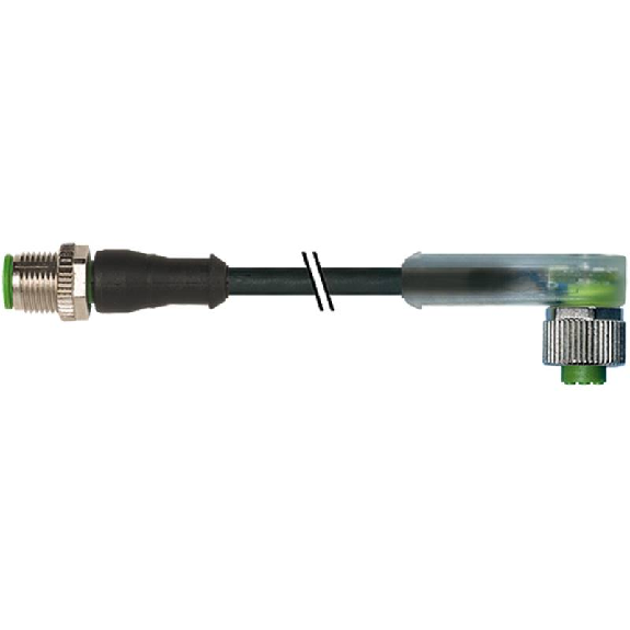 M12 Fem Coudé LED/M12 Mâle Droit; PUR 3x0,34 Noir Cpc 3,5m-Lire la description