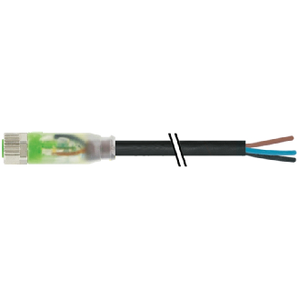M08A Fem Droit 3p LED; Câble PVC UL/CSA 3x0.25 Noir 5m-Lire la description