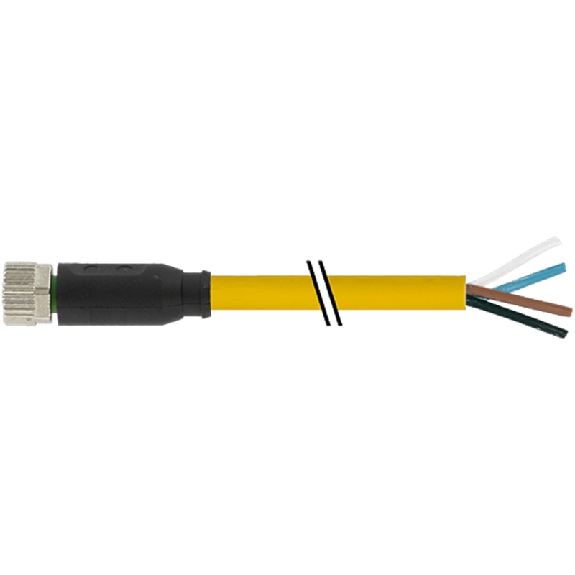 M08A Fem Droit 4p; Câble PUR/PVC 4x0.25 Jaune Cpc 5m-Lire la description