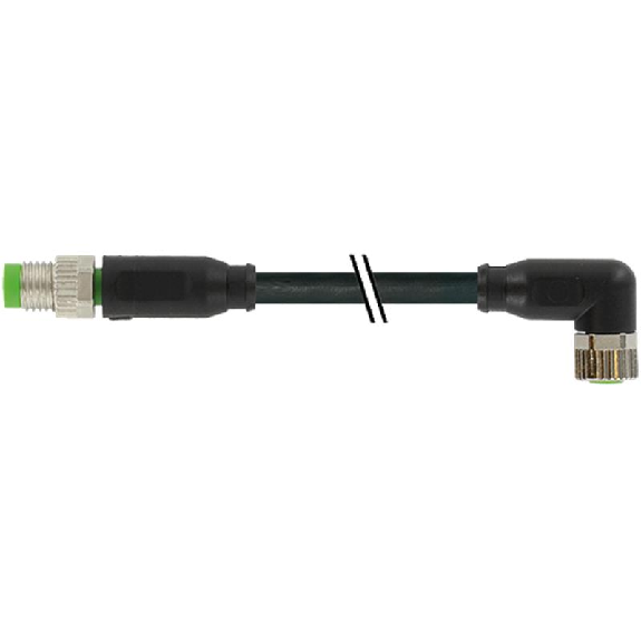 M08A Fem Coudé 3p/M08A Mâle Droit 3p; PUR/PVC 3x0.25 Noir Cpc 1m-Lire la description