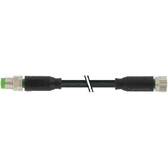 M08A Fem Droit 4p/M08A Mâle Droit 4p; PUR/PVC 4x0.25 Noir 1m-Lire la description