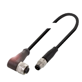 M12A Fem Coudé 5p/M08A Mâle Droit 3p; PUR 3x0.34 Noir Cpc 5m-Lire la description