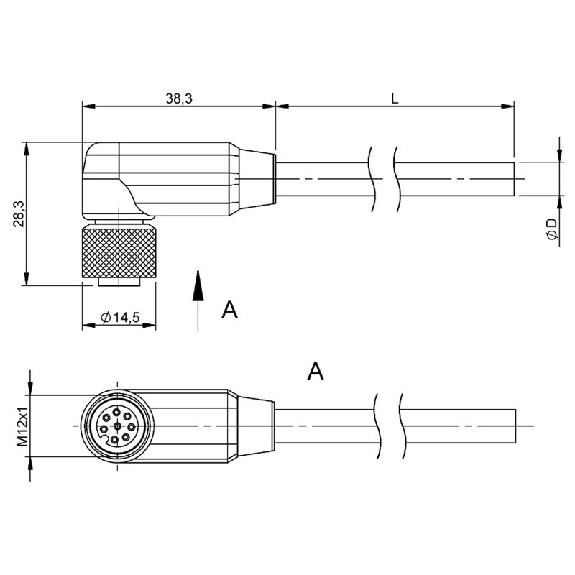 M12A Fem Coudé 8p; Câble PUR Blindé 8x0.25 Noir Cpc 20m-Lire la description