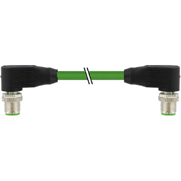 M12 Mâle 90°/M12 Mâle 90°; PUR Blindé 2x2x0.34 Vert Ethernet 10m-Lire la description