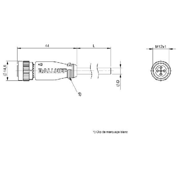 M12A Ex Fem Droit 5p; Câble PUR 3x0.34 Noir 10m (250V)-Lire la description