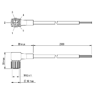M12A Fem Coudé 5p; Câble PUR Noir 2m-Lire la description