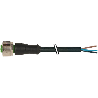 M12A Fem Droit 4p; Câble PUR/PVC 4x0.34 Noir 2m-Lire la description