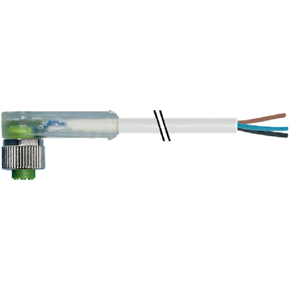 M12A Fem Coudé 4p LED; Câble PVC 4x0.34 Gris 5m-Lire la description