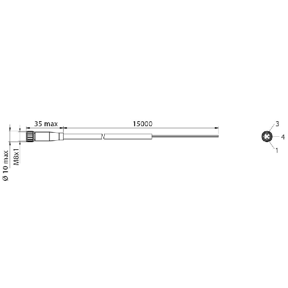 M08A Fem Droit 3p; Câble PUR 3x0.25 Noir 15m-Lire la description