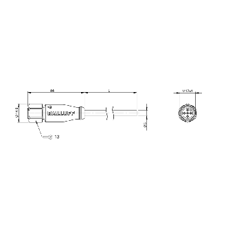 M12A Fem Droit 4p Inox WD; Câble PVC Gris Cpc 5m-Lire la description