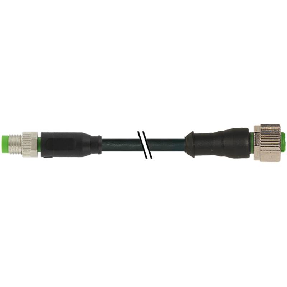 M12A Fem Droit 3p/M08A Mâle Droit 3p; PUR/PVC 3x0.25 Noir Cpc 2m-Lire la description