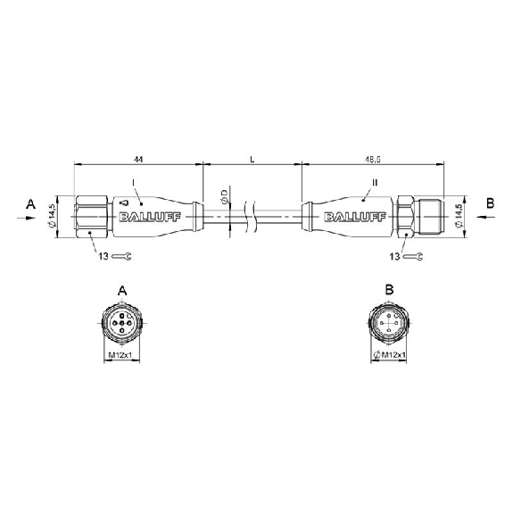 M12A Fem Droit 4p/M12A Mâle Droit 4p; Câble PVC 4x0.34 Gris Cpc 2m-Lire la description