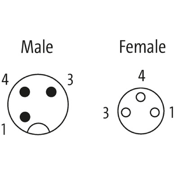 M08 Fem Coudé 3p/M12 Mâle Droit 3p; PUR 3x0,25 Noir Cpc 0,6m-Lire la description
