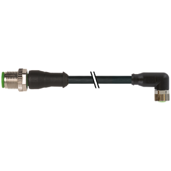M08 Fem Coudé 3p/M12 Mâle Droit 3p; PUR 3x0,25 Noir Cpc 0,6m-Lire la description