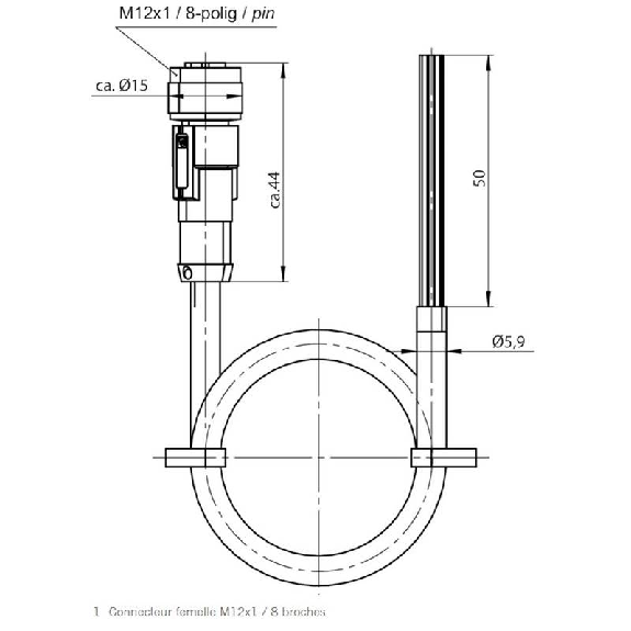 M12 Fem Droit 8p; Câble PVC 8x0.25 Noir 5m-Lire la description
