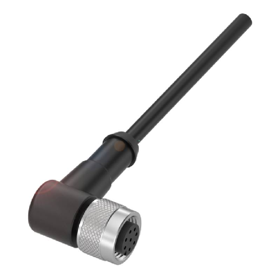 M12A Fem Coudé 8p; Câble PUR 8x0.25 Noir 20m (36VDC/30VAC)-Lire la description