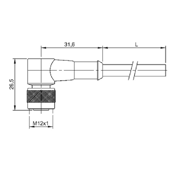 M12A Fem Coudé 8p; Câble PUR 8x0.25 Noir 20m (36VDC/30VAC)-Lire la description