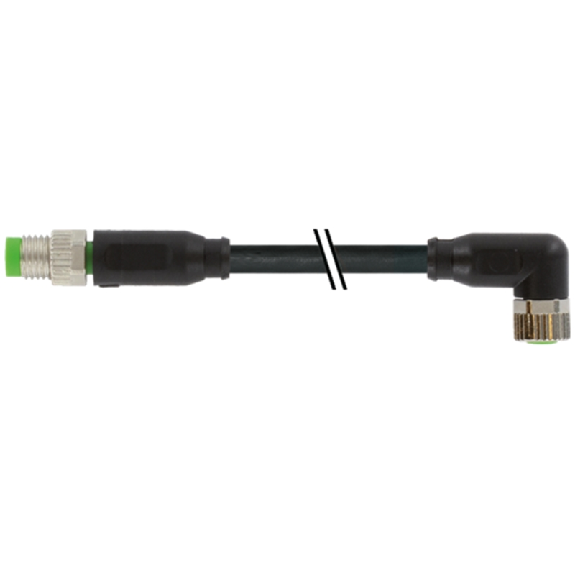 M08A Fem Coudé 3p/M08A Mâle Droit 3p; PUR/PVC 3x0.25 Noir Cpc 2m-Lire la description