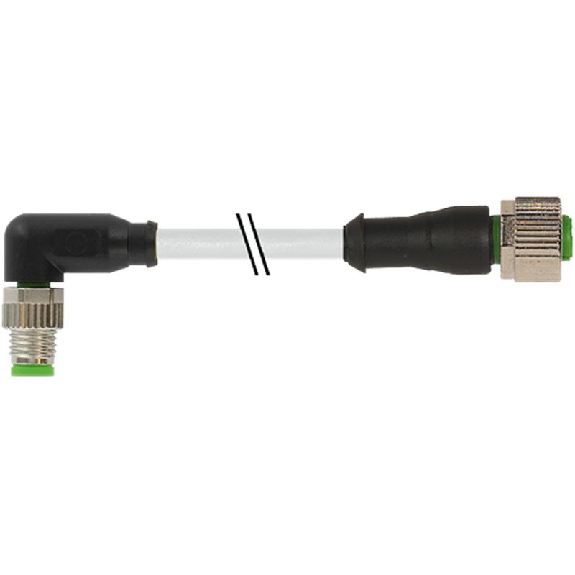 M12A Fem Droit 3p/M08A Mâle Coudé 3p; PUR (UL/CSA) 3x0.25 Gris Cpc 1m-Lire la description