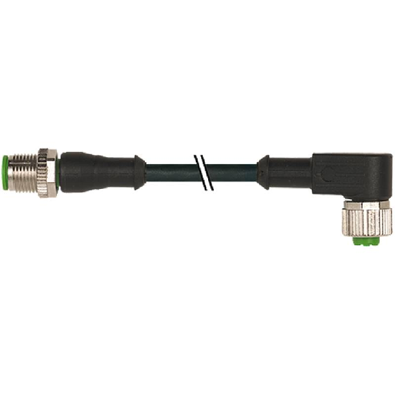 M12A Fem Coudé 4p/M12A Mâle Droit 4p; PUR 4x0,34 Noir Robot Cpc 5m-Lire la description