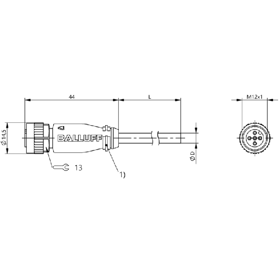 M12A Ex Fem Droit 5p; Câble PUR 3x0.34 Noir 2m (250V)-Lire la description