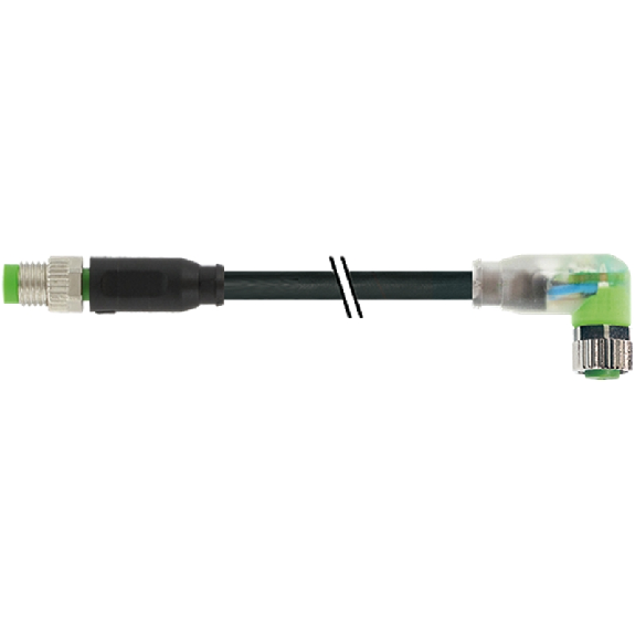 M08A Fem Coudé 3p LED/M08A Mâle Droit 3p; PUR 3x0.25 Noir Robot Cpc1.-Lire la description