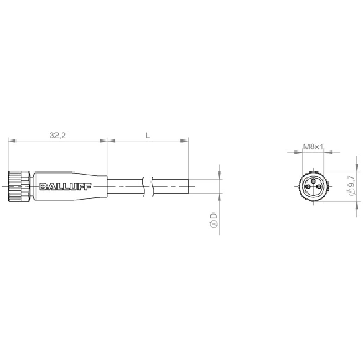 M08A Fem Droit 3p LED (x2); Câble PUR soudage 3x0.34 Noir Cpc 10m-Lire la description