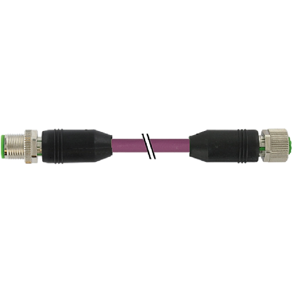 M12B Fem 0° 2p/M12B Mâle 0° 2p; PUR Blindé 1x2 Violet Profibus 5m-Lire la description