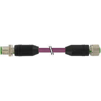 M12B Fem 0° 2p/M12B Mâle 0° 2p; PUR Blindé 1x2 Violet Profibus 5m-Lire la description