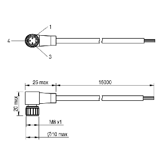 M08A Fem Coudé 3p; Câble PVC 3x0.25 Noir 20m-Lire la description