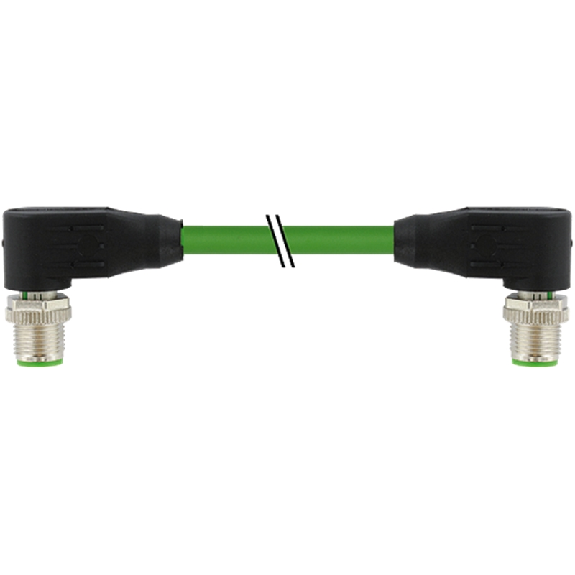 M12 Mâle 90°/M12 Mâle 90°; PUR Blindé 2x2x0.34 Vert Ethernet 0.6m-Lire la description