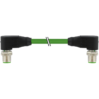 M12 Mâle 90°/M12 Mâle 90°; PUR Blindé 2x2x0.34 Vert Ethernet 0.6m-Lire la description