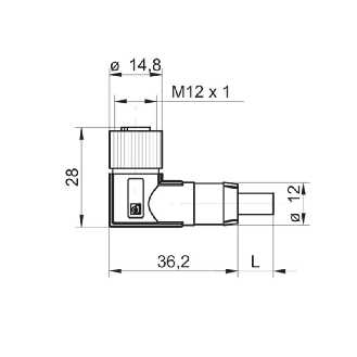 M12A Fem Coudé 4p; Câble PUR Blindé 4x0.34 Noir 2m-Lire la description