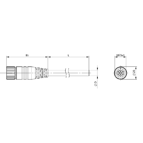 M23 Fem Droit 19p anti-horaire; Câble PUR 19x(0.50+1.0) Noir Cpc 15m M23 Fem Droit 19p anti-horaire; Câble PUR 19x(0.50+1.0) Noir Cpc 15m-Lire la description