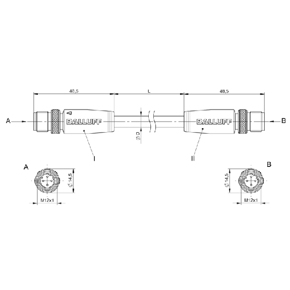 M12D Fem Droit 4p/M12D Mâle Droit 4p; Profinet; PUR Vert Cpc 1m-Lire la description