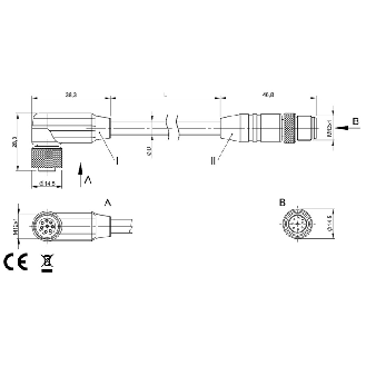 M12A Fem Coudé 8p/M12A mâle Droit 8p; PUR Blindé Noir Cpc 2m-Lire la description