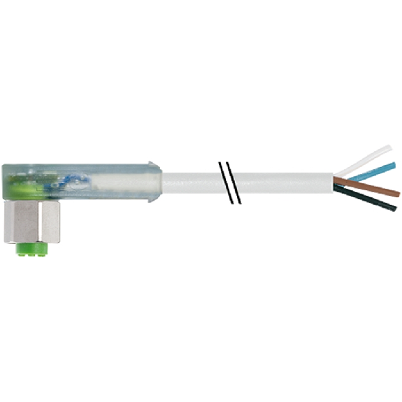 M12A Fem Coudé 4p LED (x3); Câble F&B PVC (UL/CSA) 4x0,34 Gris 10m-Lire la description