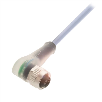 M12A Fem Coudé 5p LED PNP NO/NF; Câble PVC 4x0.34 Gris Cpc 15m-Lire la description