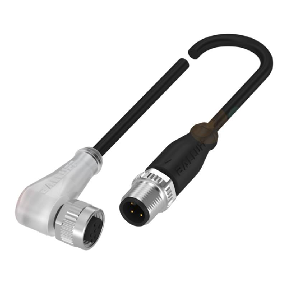 M12 Fem Coudé 5p LEDs/M12 Mâle Droit 4p; PUR 4x0.34 Noir Cpc 2m-Lire la description