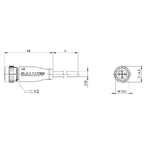 M12A Fem Droit 3p; Câble PVC 3x0.34 Gris Cpc 25m-Lire la description