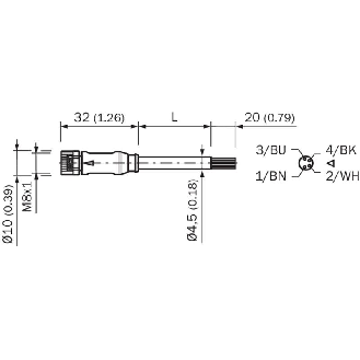 M08A Fem Droit 4p; Câble PUR 4x0.25 Noir Cpc 15m-Lire la description